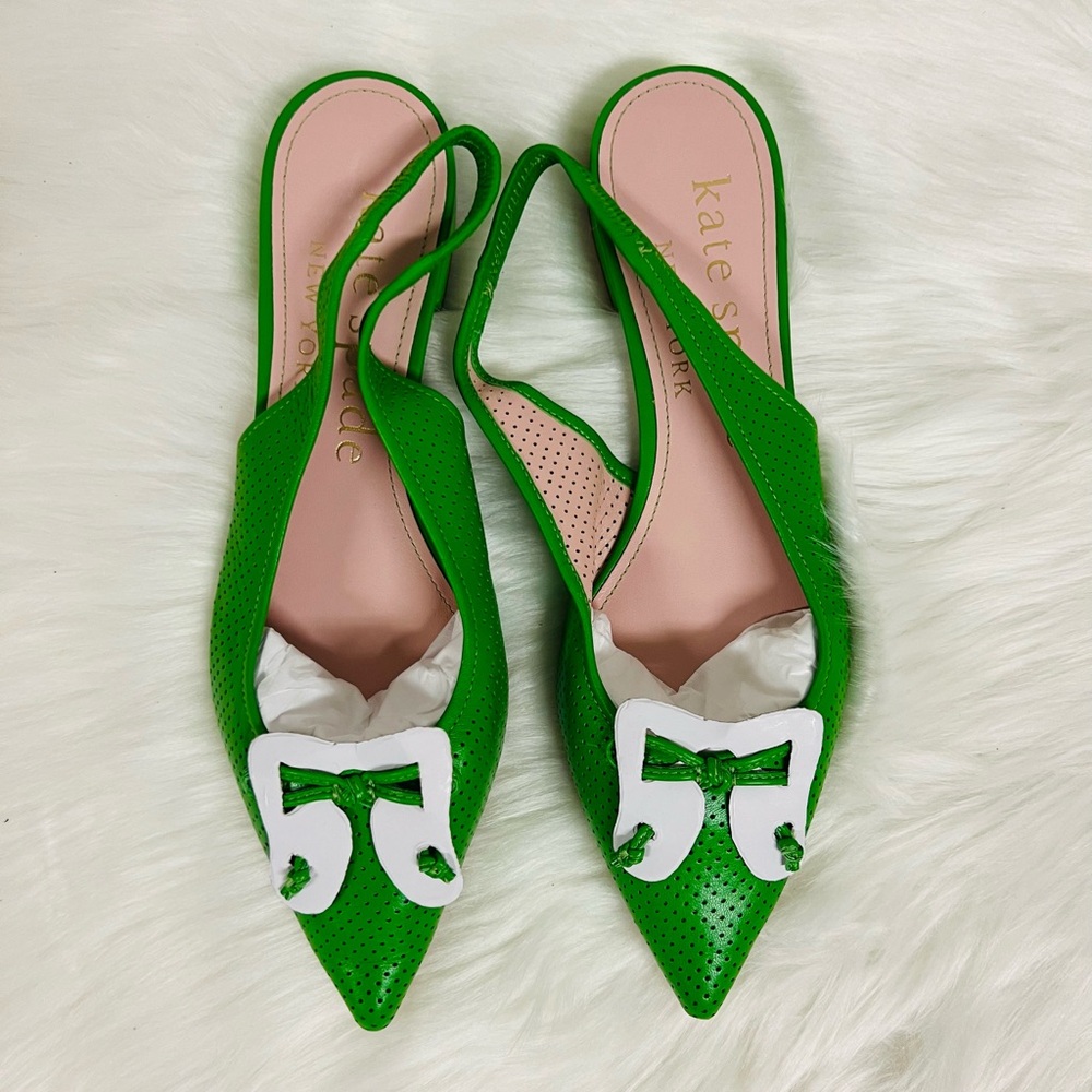 Kate Spade Veronica Perforated Leather Slingback Mules In Green NWOB - Picture 9 of 12